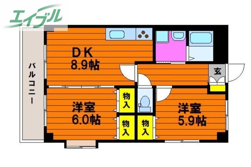 オパール大元(2DK/3階)の間取り写真