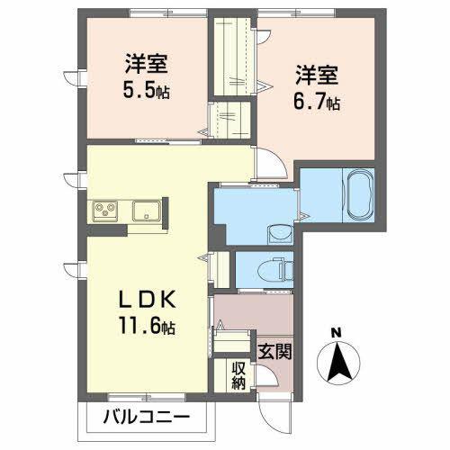 アルカンシエルIII(2LDK/2階)の間取り写真