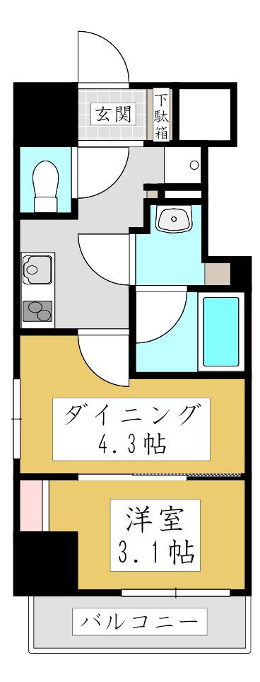 ザ・パークハビオ川口(1DK/8階)の間取り写真