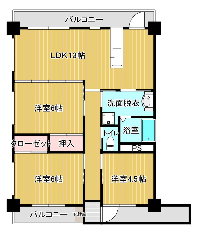 シャルマン永昌東(3LDK/6階)の間取り写真