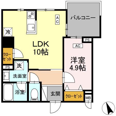 ヴィラ トルチュ東刈谷(1LDK/4階)の間取り写真