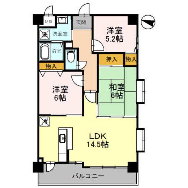 フローラ南館(3LDK/3階)の間取り写真