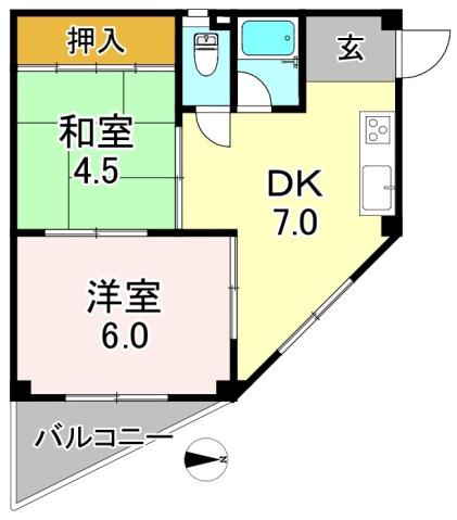 丸完ビル(2DK/2階)の間取り写真