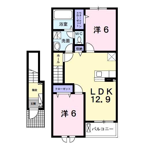 ＪＲ内房線 五井駅 バス乗車時間：13分 最寄りバス停で下車 徒歩7分 2階建 築3年(2LDK/2階)の間取り写真