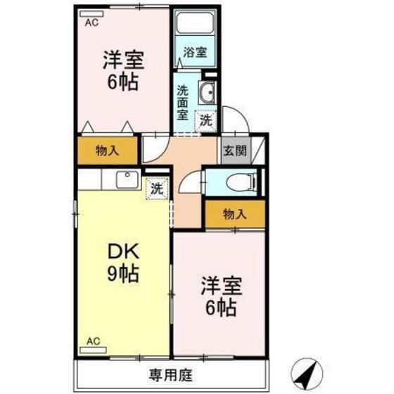 セジュール宮島(2DK/1階)の間取り写真