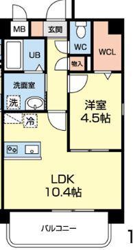 メリホジュール(1LDK/2階)の間取り写真