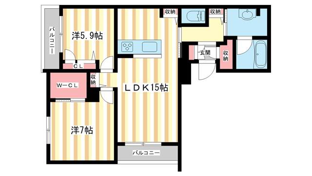 クリスタル シャーメゾン(2LDK/4階)の間取り写真