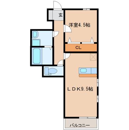 PRIMROSEIII(1LDK/1階)の間取り写真