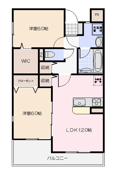 ブルーメ・アカイ(2LDK/2階)の間取り写真