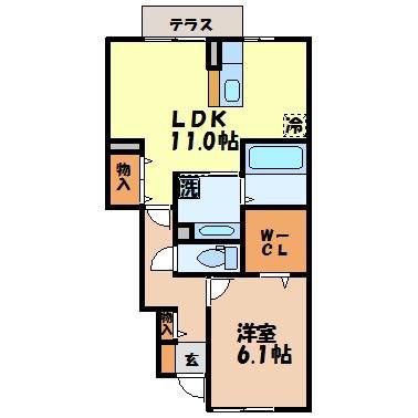 プルニエ A棟(1LDK/1階)の間取り写真