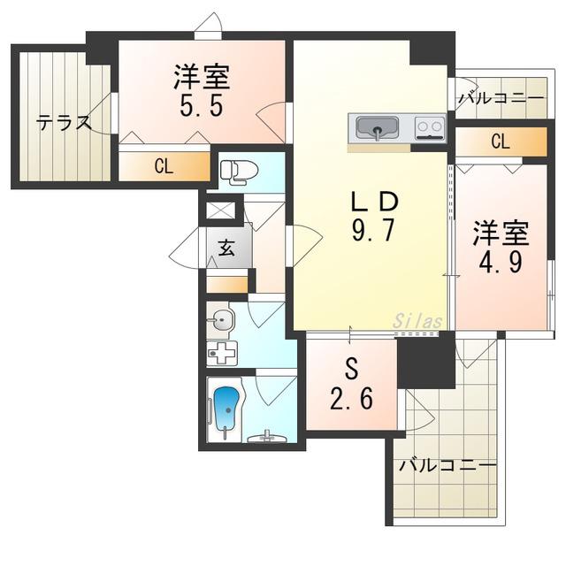 GROOVE堺東レジデンス(2LDK/10階)の間取り写真