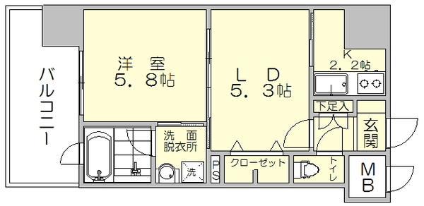 エンクレストNEO博多駅南(2K/2階)の間取り写真