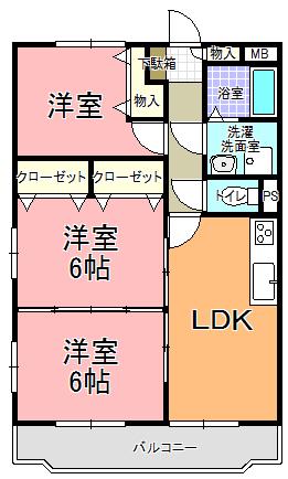 シャテーニュ山崎 B棟(3LDK/2階)の間取り写真