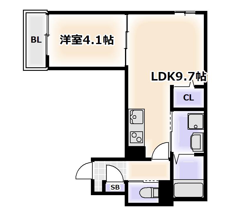 AIA難波南(1LDK/4階)の間取り写真