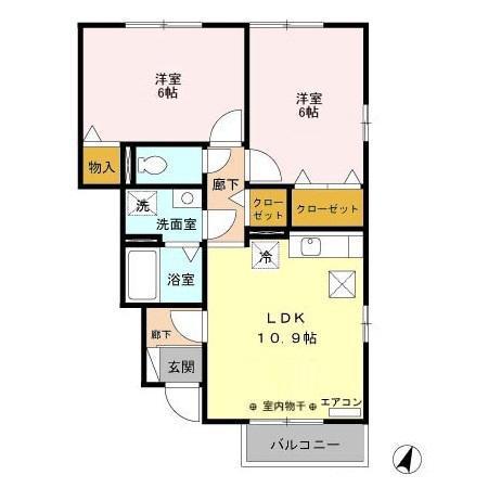 イーストヒルズ(2LDK/1階)の間取り写真