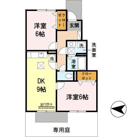 ヌーベル学園南館(2DK/1階)の間取り写真