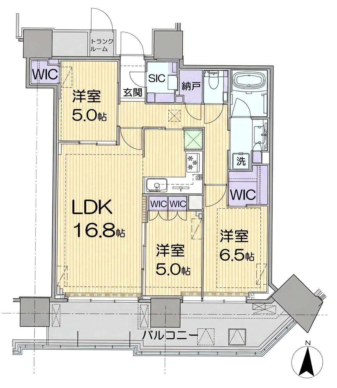 グランドシティタワー月島(3LDK/56階)の間取り写真