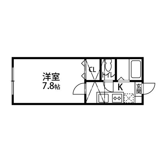 ホワイトキャッスル蒲町ビレジB棟(1K/2階)の間取り写真