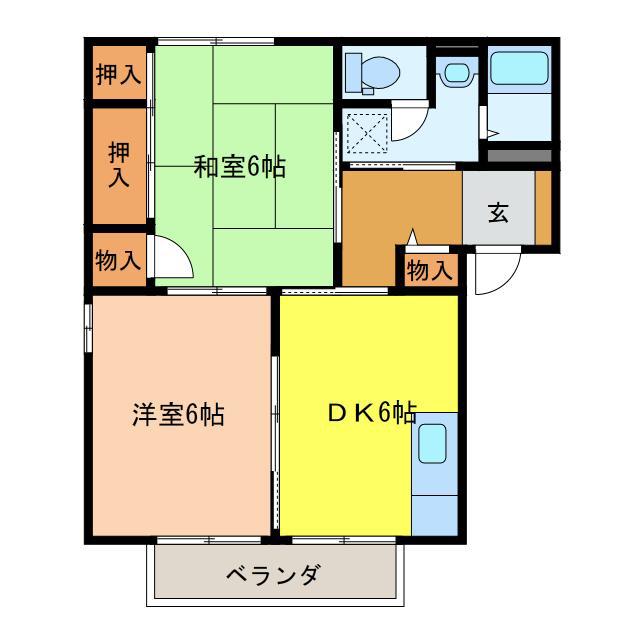 フラワーレジデンス虹 A棟(2DK/2階)の間取り写真