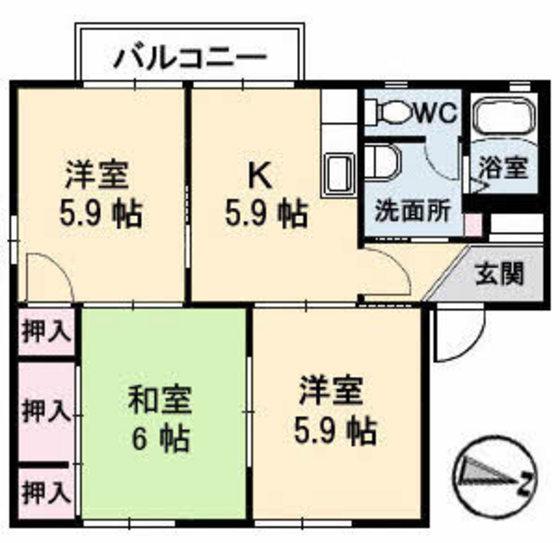 ディアス飛鳥A棟(3K/1階)の間取り写真