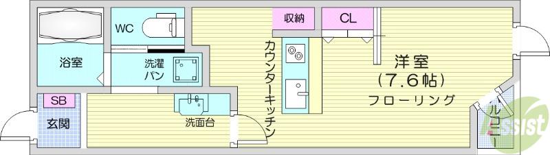 仙台市地下鉄南北線 泉中央駅 徒歩99分 2階建 築8年(ワンルーム/1階)の間取り写真