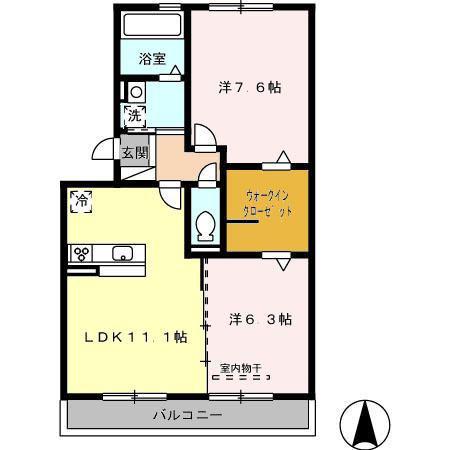 アザレ 蘇原 F棟(2LDK/2階)の間取り写真