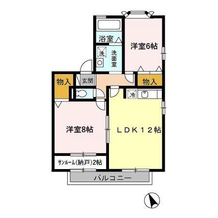 メイプルリーフ(2LDK/2階)の間取り写真