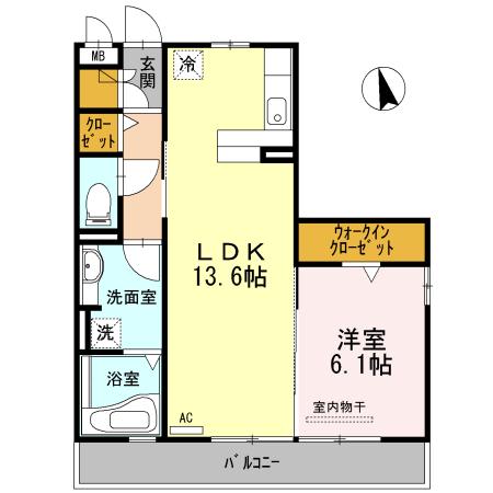 ウエスト フィールド D棟(1LDK/2階)の間取り写真