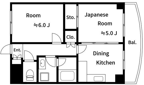 コーポ白河(2DK/5階)の間取り写真