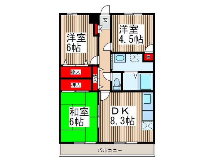 ラ・プランヴェール(3DK/2階)の間取り写真