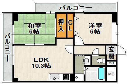 メゾンボヌール(2LDK/4階)の間取り写真