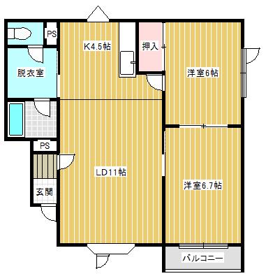 エクセルシオールI(2LDK/2階)の間取り写真