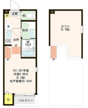 HT新瑞橋II(1K/2階)の間取り写真