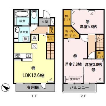 ディールームウィスタリア(3LDK/1階)の間取り写真