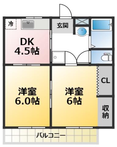 パークライフ下市場(2DK/2階)の間取り写真