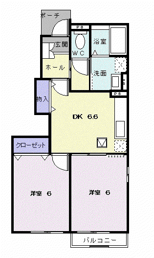 ファインステージA(2DK/1階)の間取り写真