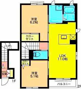 アネシスA(2LDK/1階)の間取り写真
