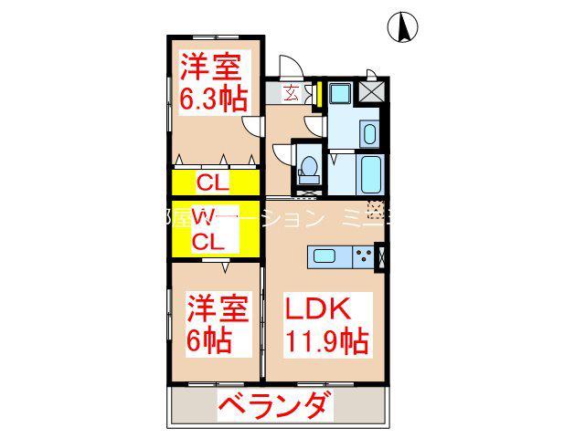 アムールレスペ(2LDK/1階)の間取り写真