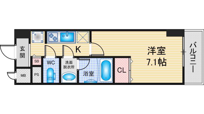 ドゥナーレ辻町(1K/2階)の間取り写真