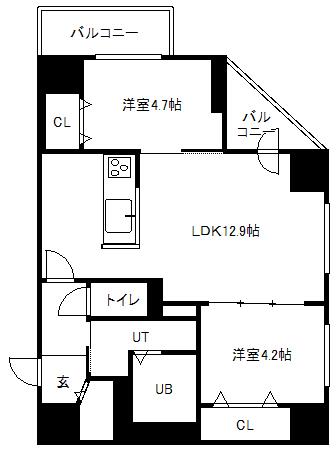 グランカーサ南6条(2LDK/3階)の間取り写真