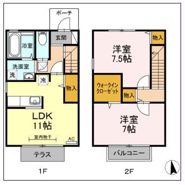 フォンテーヌE(2LDK/1階)の間取り写真