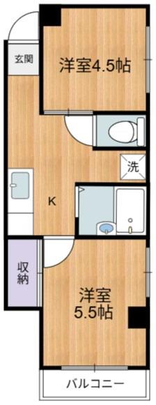 間宮ビル(2K/2階)の間取り写真