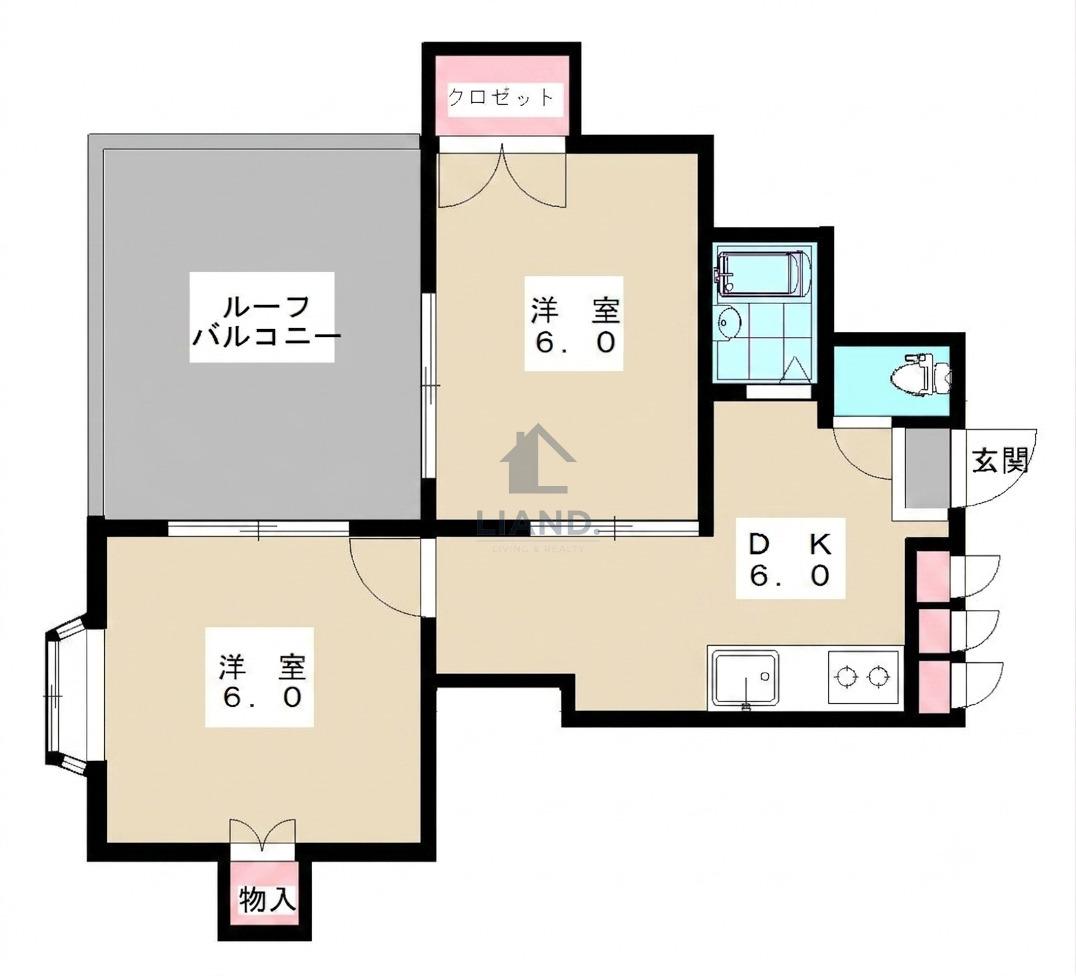 メジテラーネ薬院(2DK/5階)の間取り写真