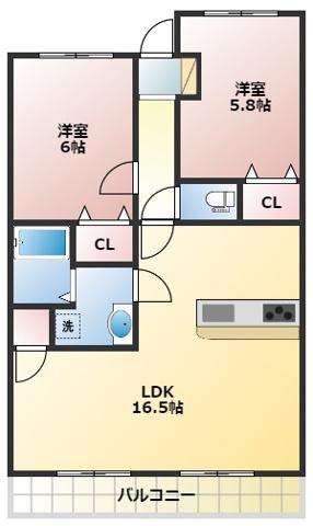 アベニューモリII(2LDK/3階)の間取り写真