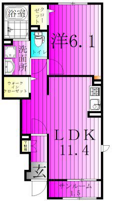 花水木の里C(1LDK/1階)の間取り写真