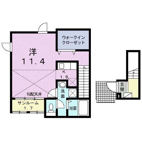 HILLーCITY 燕沢(ワンルーム/2階)の間取り写真