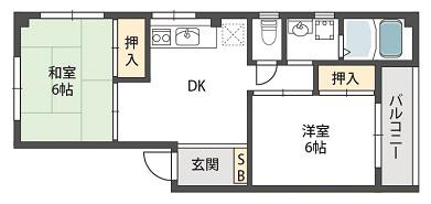 ハイツ永原(2DK/3階)の間取り写真