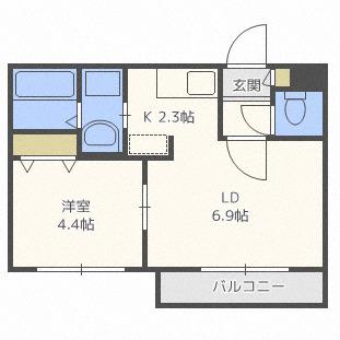 ルーエ北円山(1DK/2階)の間取り写真