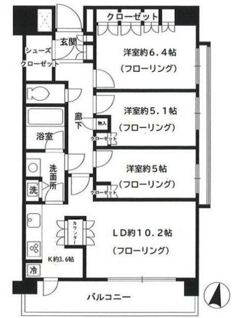 中村橋パークホームズオーチャードコート(3LDK/8階)の間取り写真