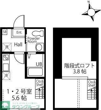 ハーミットクラブハウス金沢八景B棟(ワンルーム/1階)の間取り写真